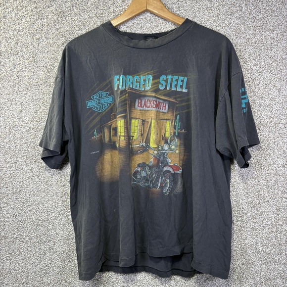Vintage Harley-Davidson Shirt Mens XL Black Forged Steel Blacksmith Graphic 90s